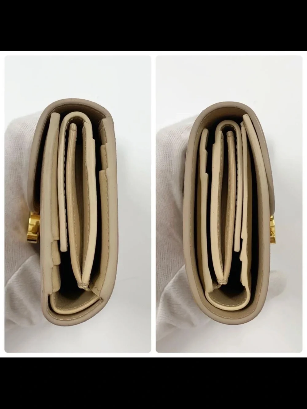 CELINE Small Triomphe Wallet in Light Beige with Gold Hardware